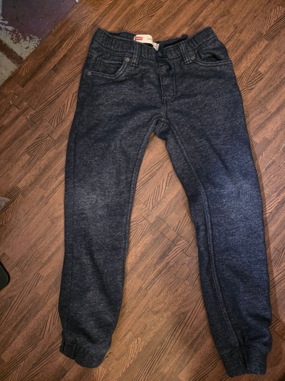 Levis Knit Jogger Pants Dark Blue Denim Look Elastic Cuff Kids